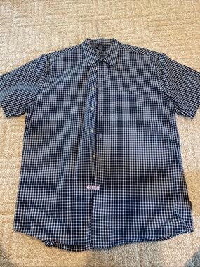 Structure Shirt Mens Large Blue Plaid Button Down Short Sleeve Cotton Casual